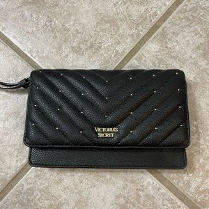 Victoria Secret Studded V-Quilt Tech Clutch, Black/Gold